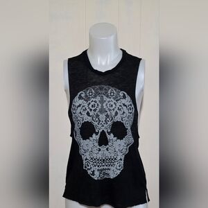 Express Black Skull Lace Women's Distressed Muscle Tee